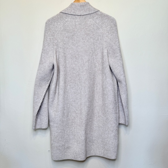 Ann Taylor | Shawl Collar Coatigan Open Front Oatmeal Knit Relaxed Cardigan - Picture 5 of 15